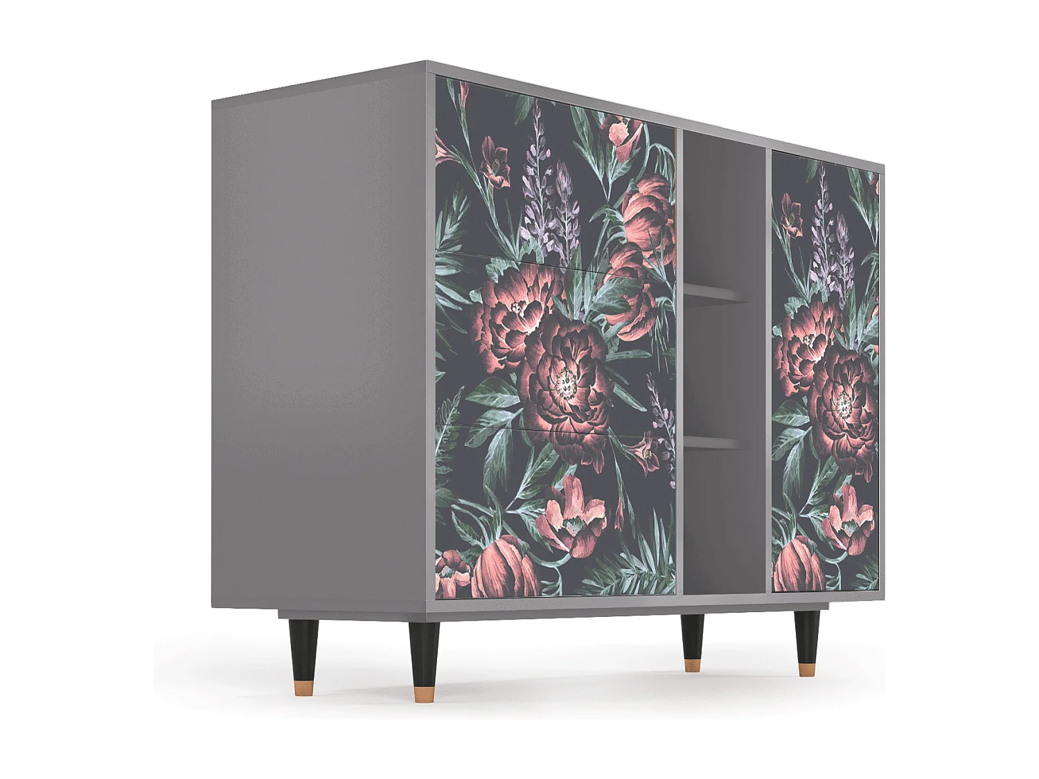 Kredens - 125x98x48 cm - BS2 - Dark Peonies, Szary