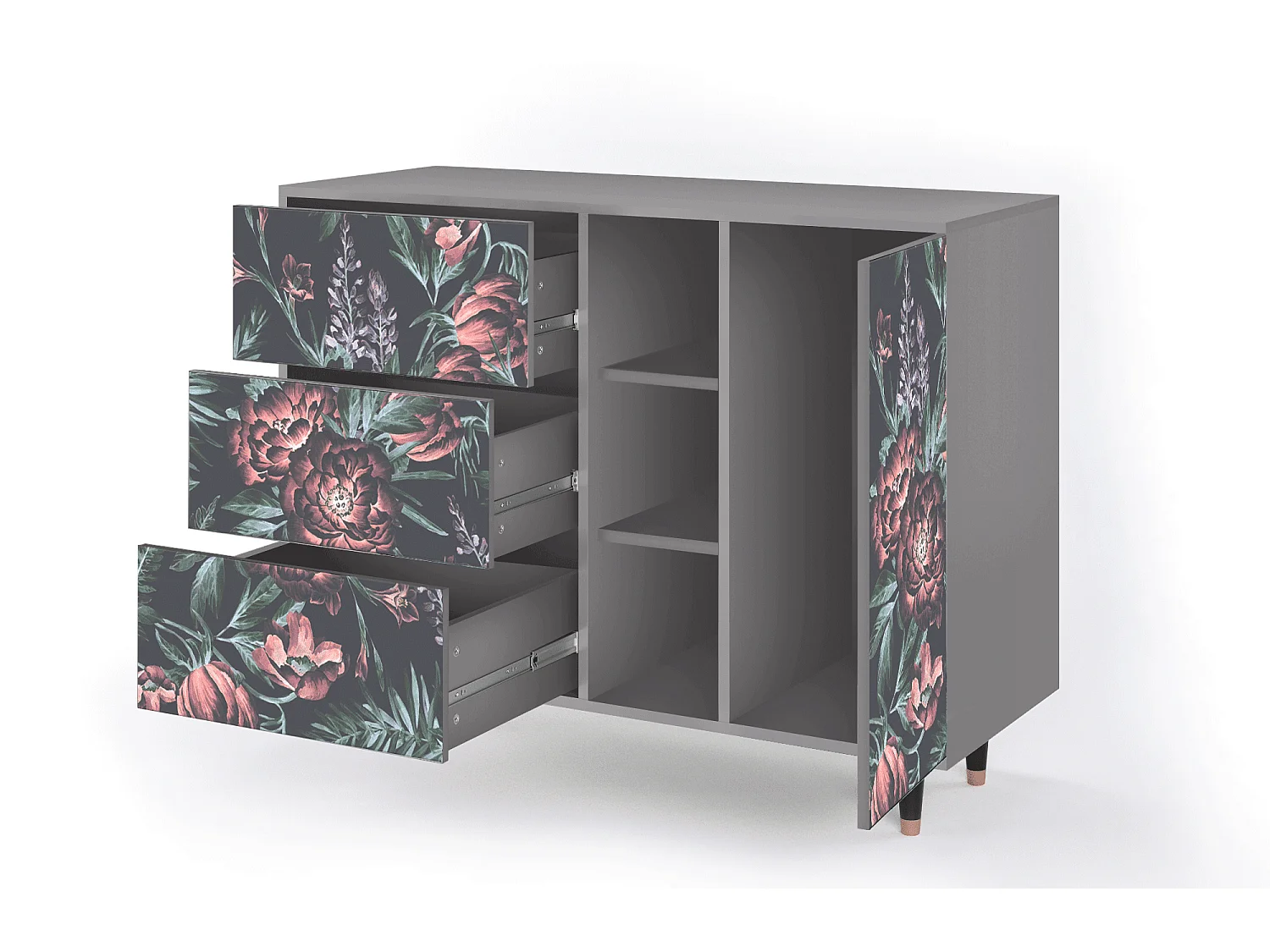 Kredens - 125x98x48 cm - BS2 - Dark Peonies, Szary