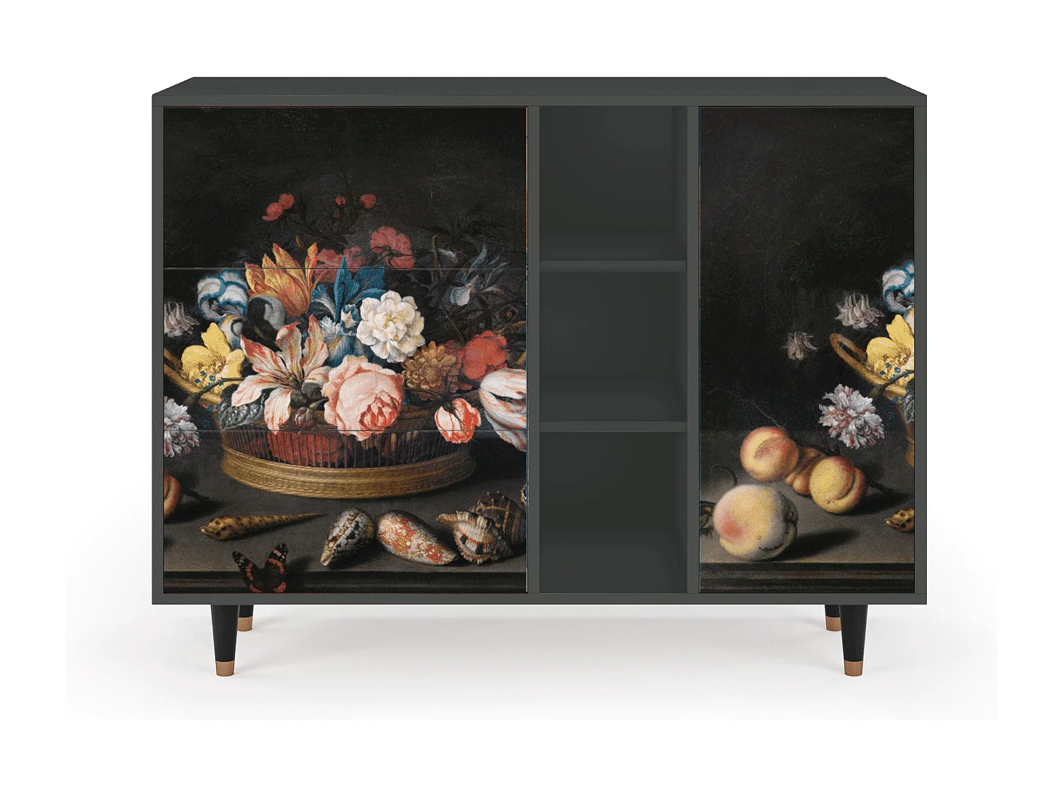 Kredens - 125x98x48 cm - BS2 - Still Life with Flowers, Antracyt