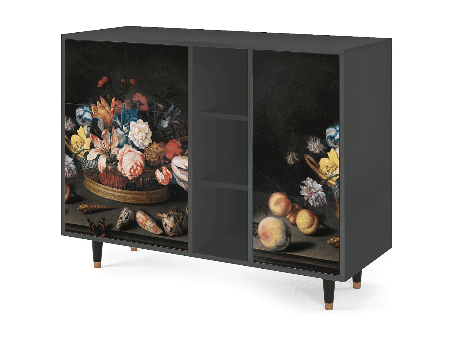 Kredens - 125x98x48 cm - BS2 - Still Life with Flowers, Antracyt