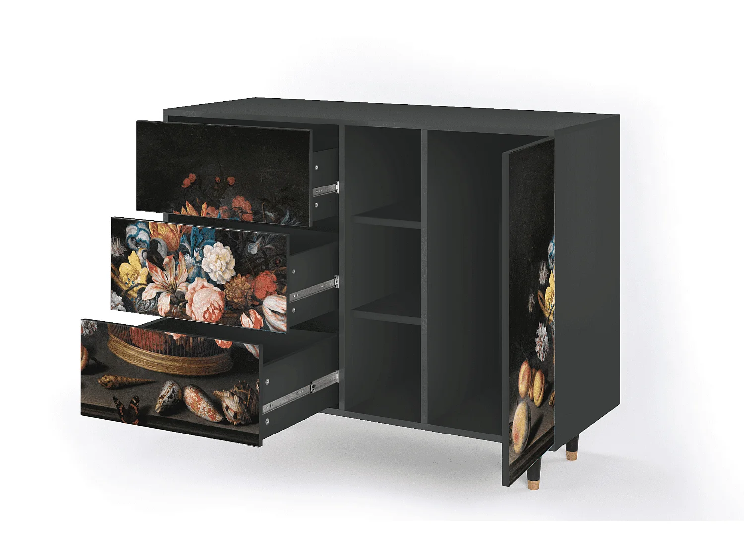 Kredens - 125x98x48 cm - BS2 - Still Life with Flowers, Antracyt