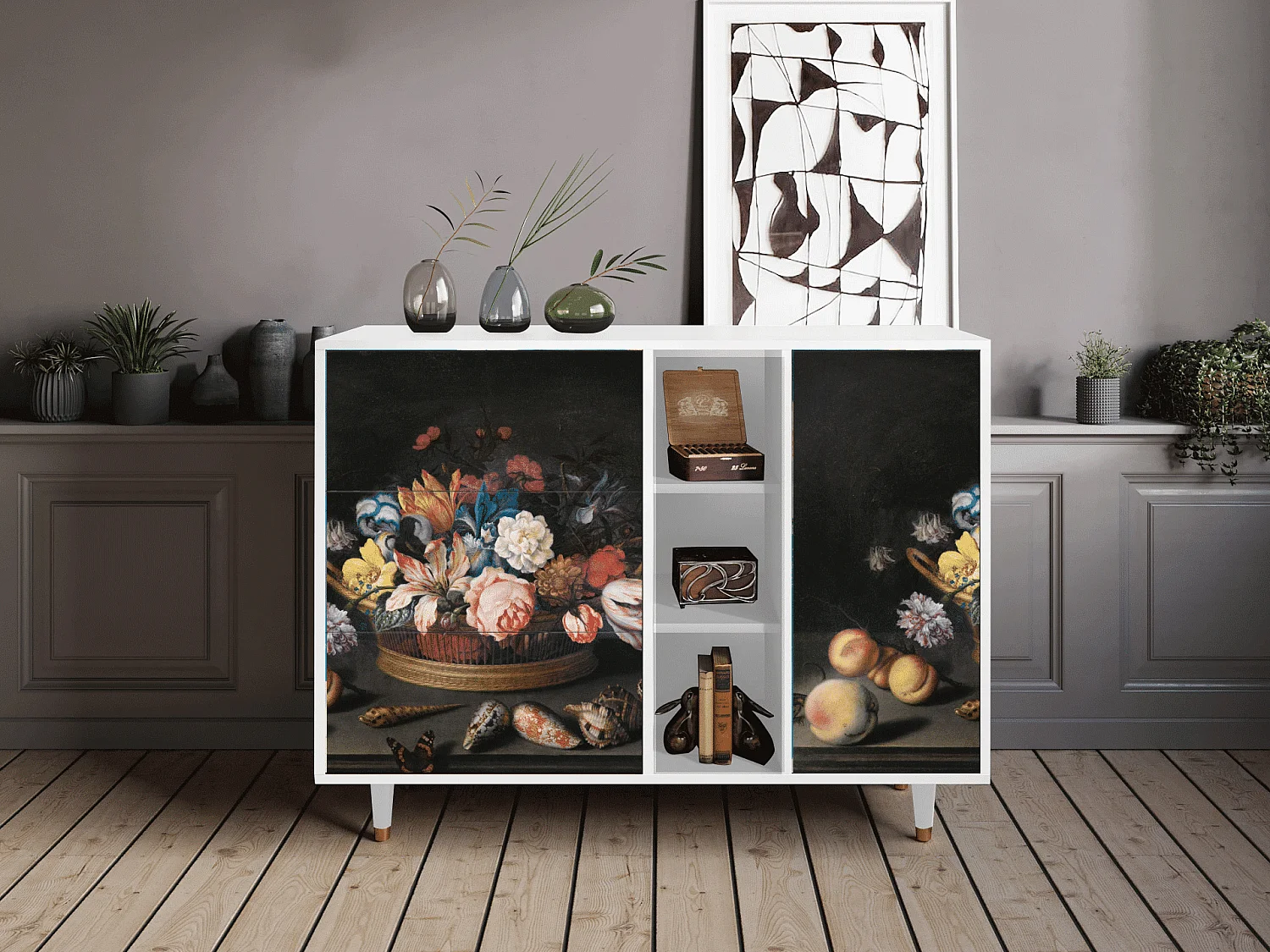 Aparador - 125x98x48 cm - BS2 - Still Life with Flowers, Blanco