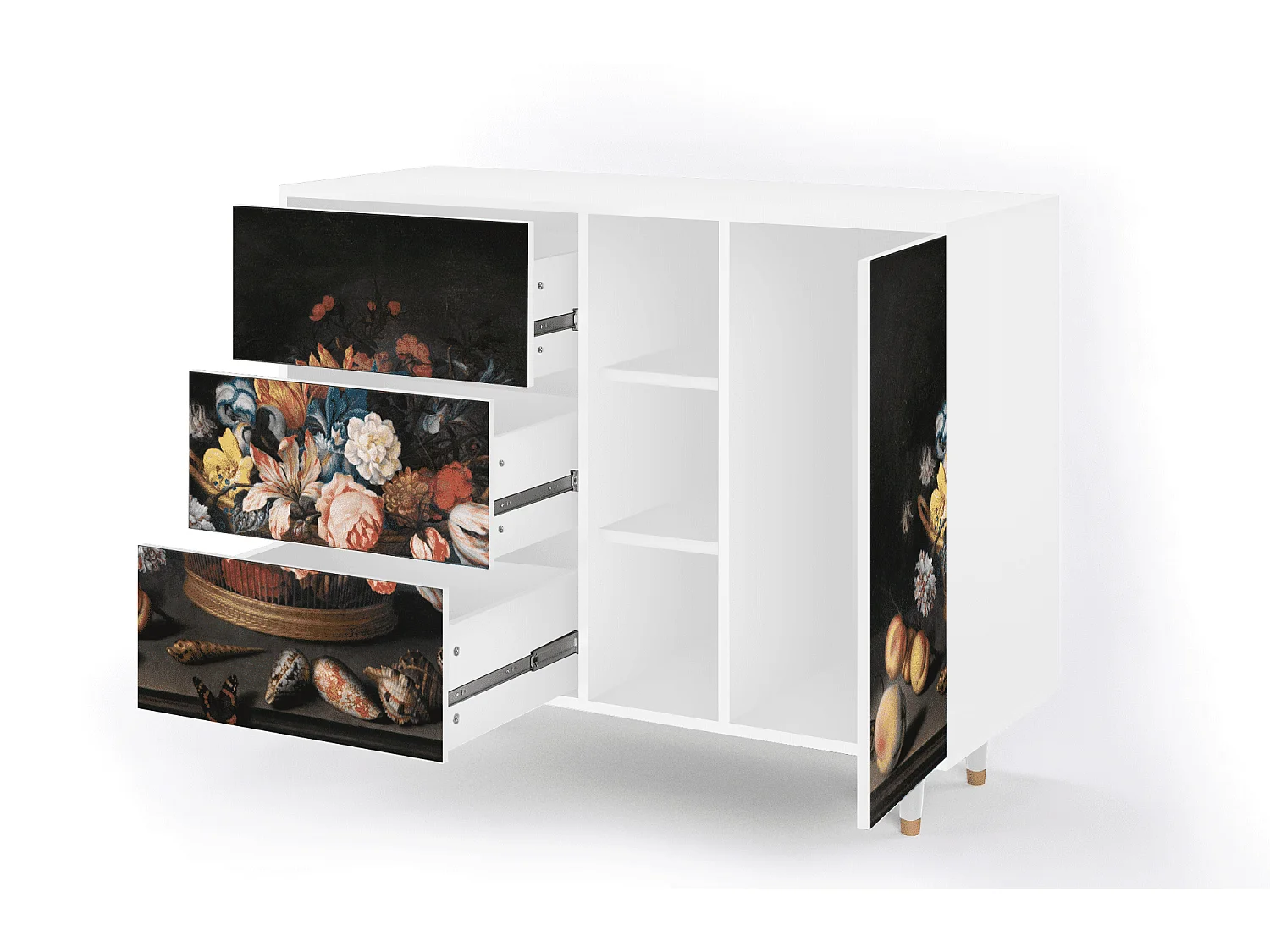 Aparador - 125x98x48 cm - BS2 - Still Life with Flowers, Blanco