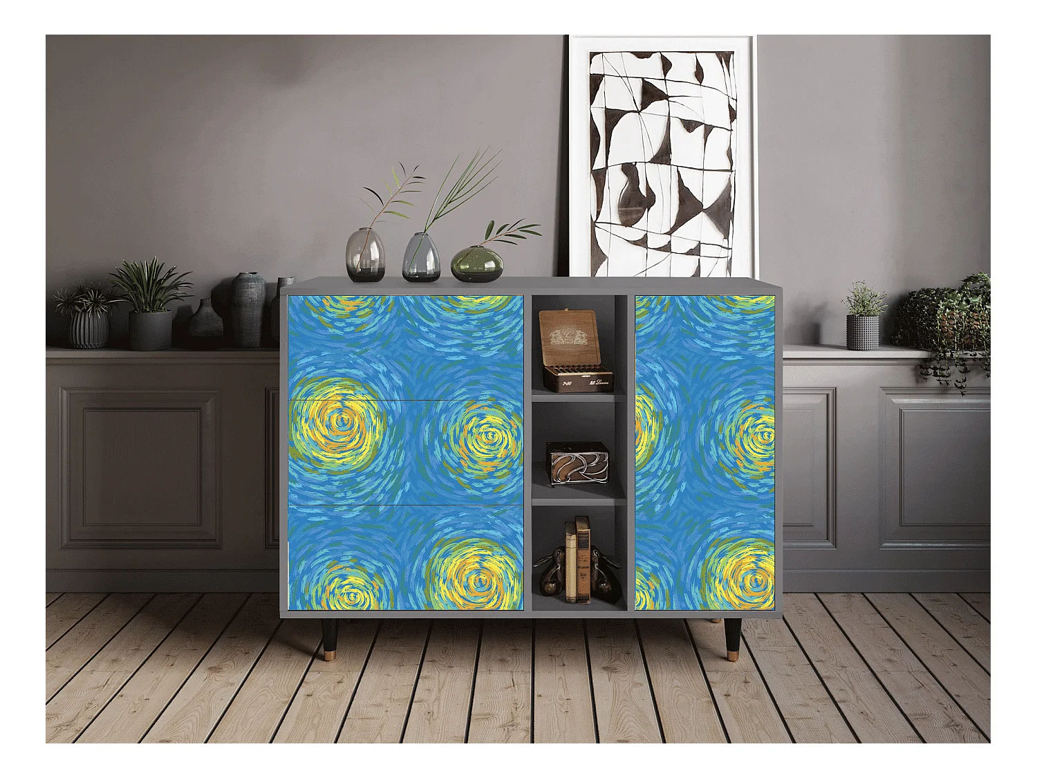 Aparador - 125x98x48 cm - BS2 - Van Gogh Lights, Gris