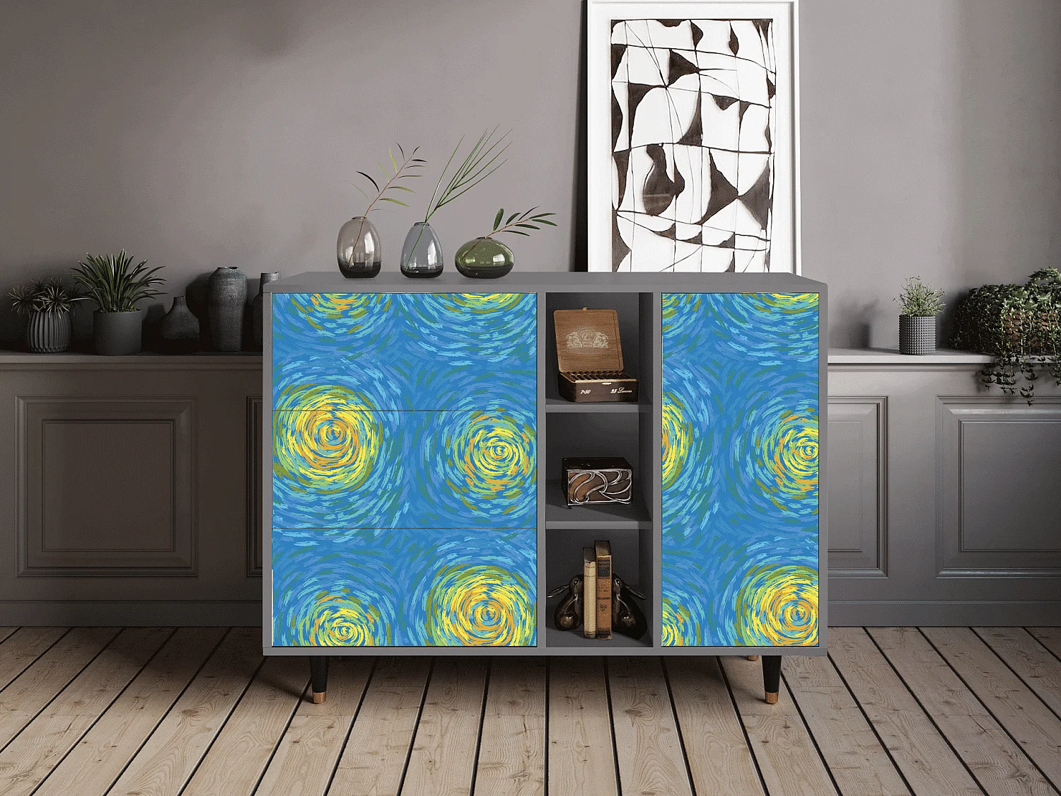 Aparador - 125x98x48 cm - BS2 - Van Gogh Lights, Cinza