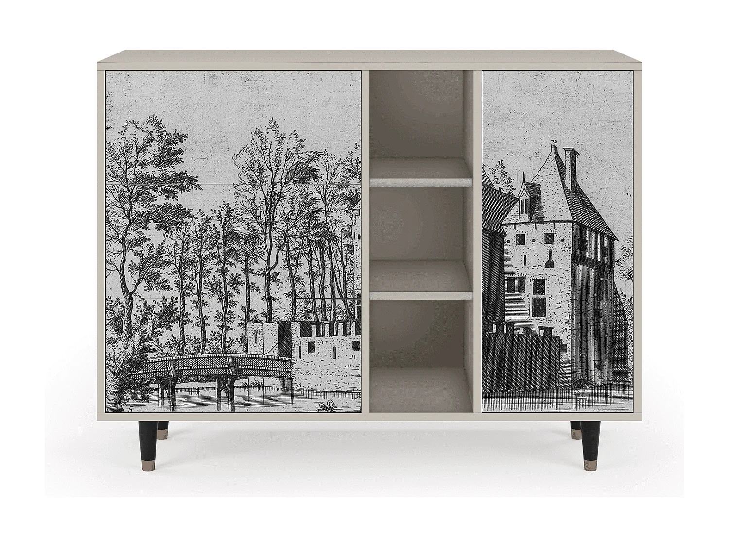 Kredens - 125x98x48 cm - BS2 - Castle with Bridge, Piaskowy