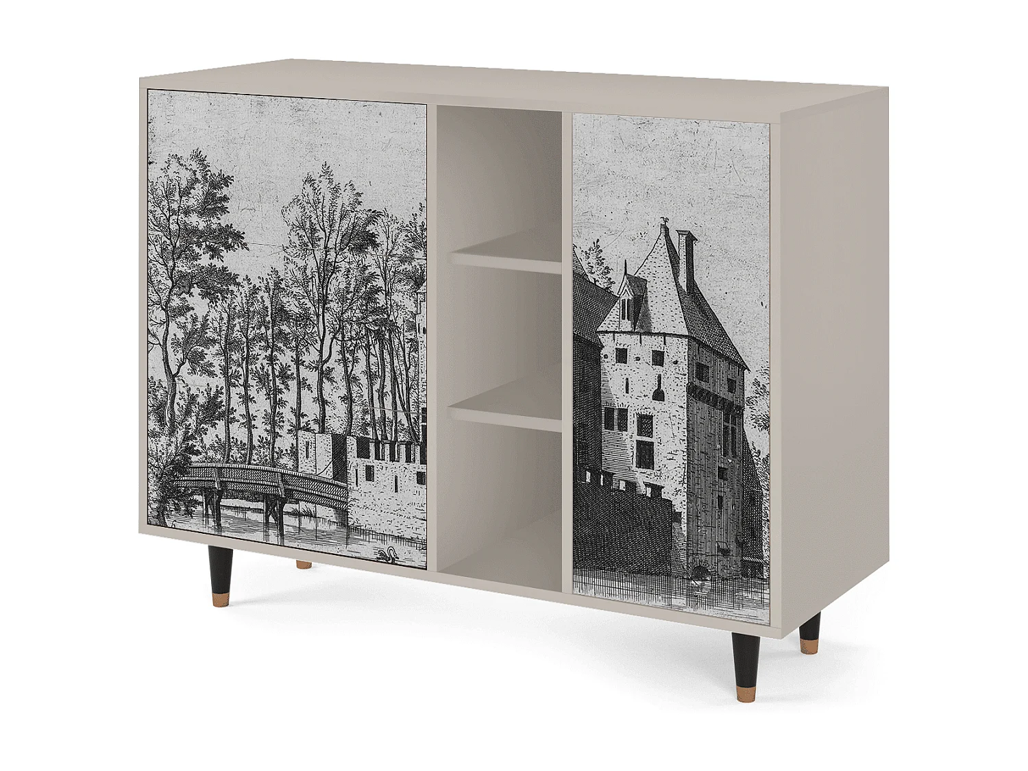 Kredens - 125x98x48 cm - BS2 - Castle with Bridge, Piaskowy