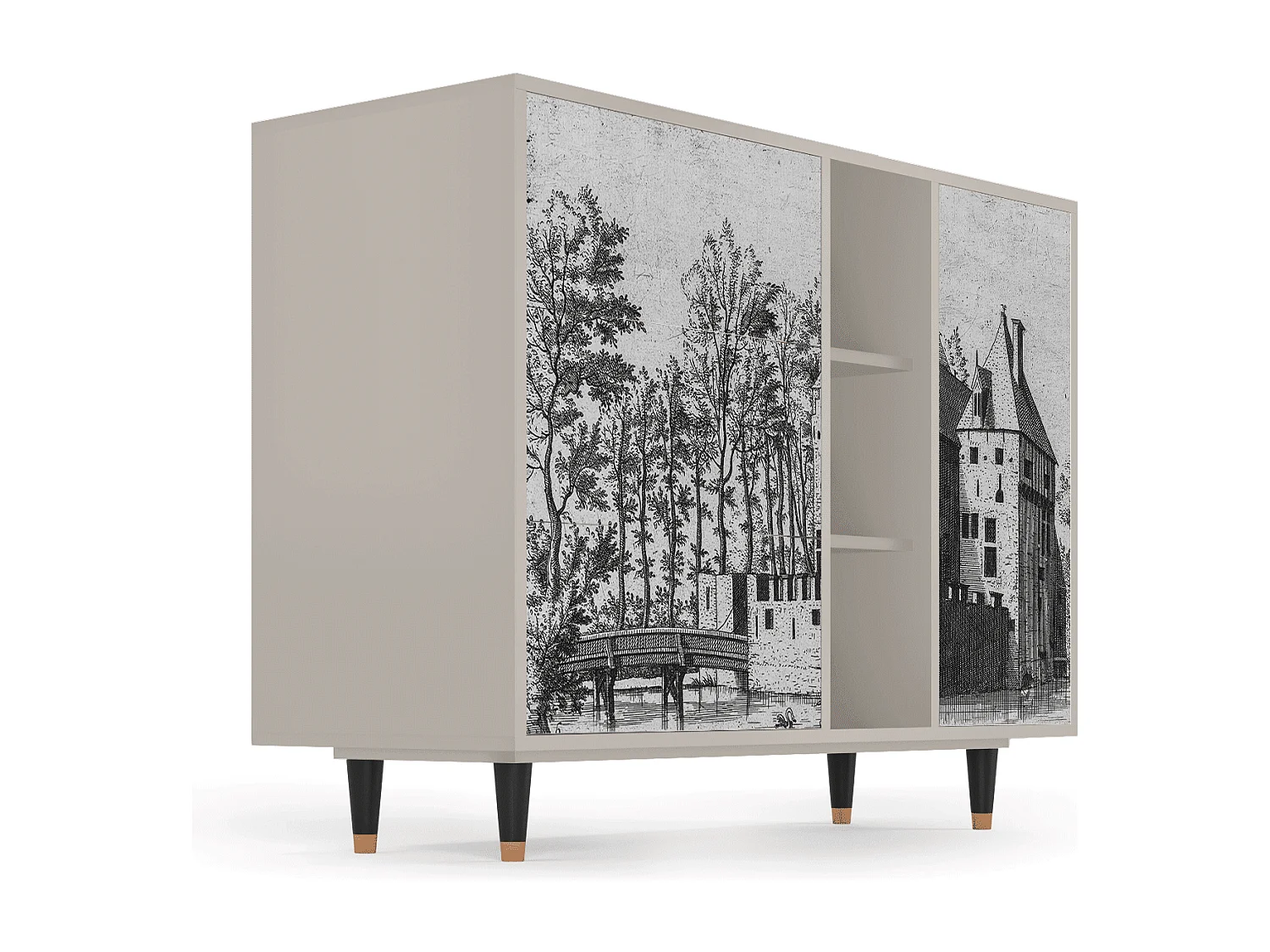 Kredens - 125x98x48 cm - BS2 - Castle with Bridge, Piaskowy