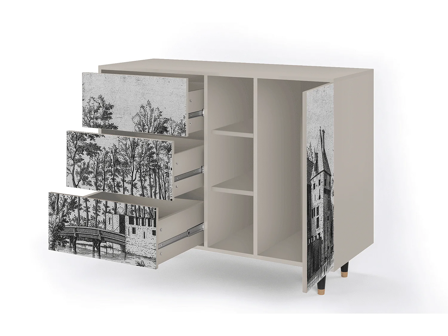 Kredens - 125x98x48 cm - BS2 - Castle with Bridge, Piaskowy