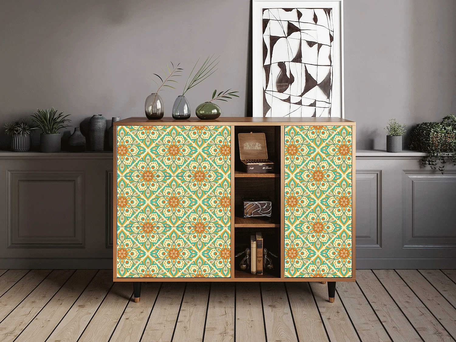 Credenza - 125x98x48 cm - BS2 - Hindu Daisy, Noce