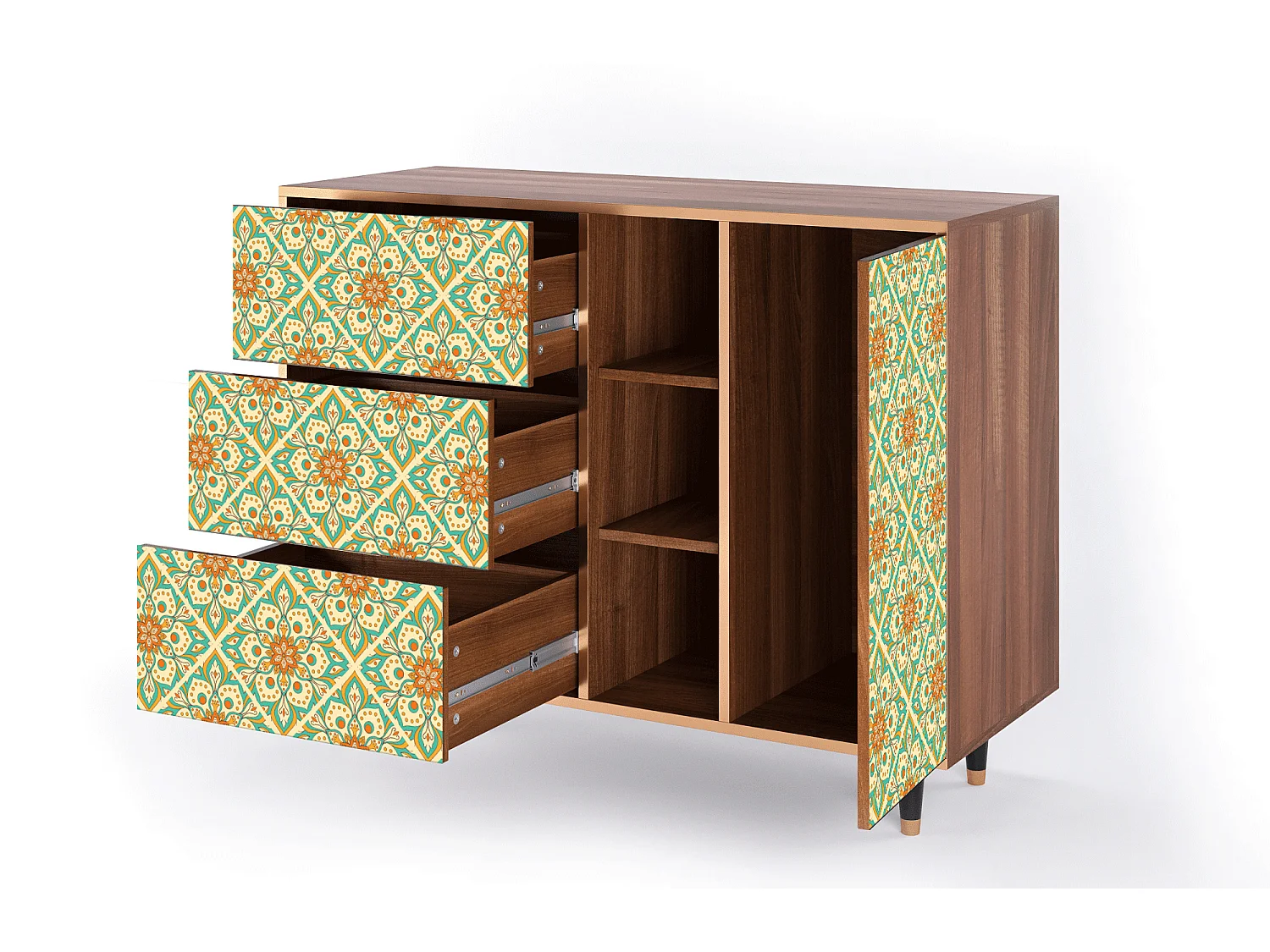 Credenza - 125x98x48 cm - BS2 - Hindu Daisy, Noce