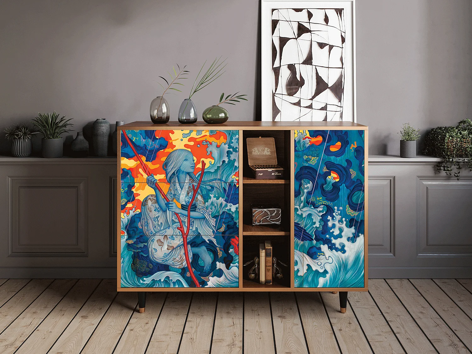 Buffet - 125x98x48 cm - BS2 - The Girl - James Jean, Noyer