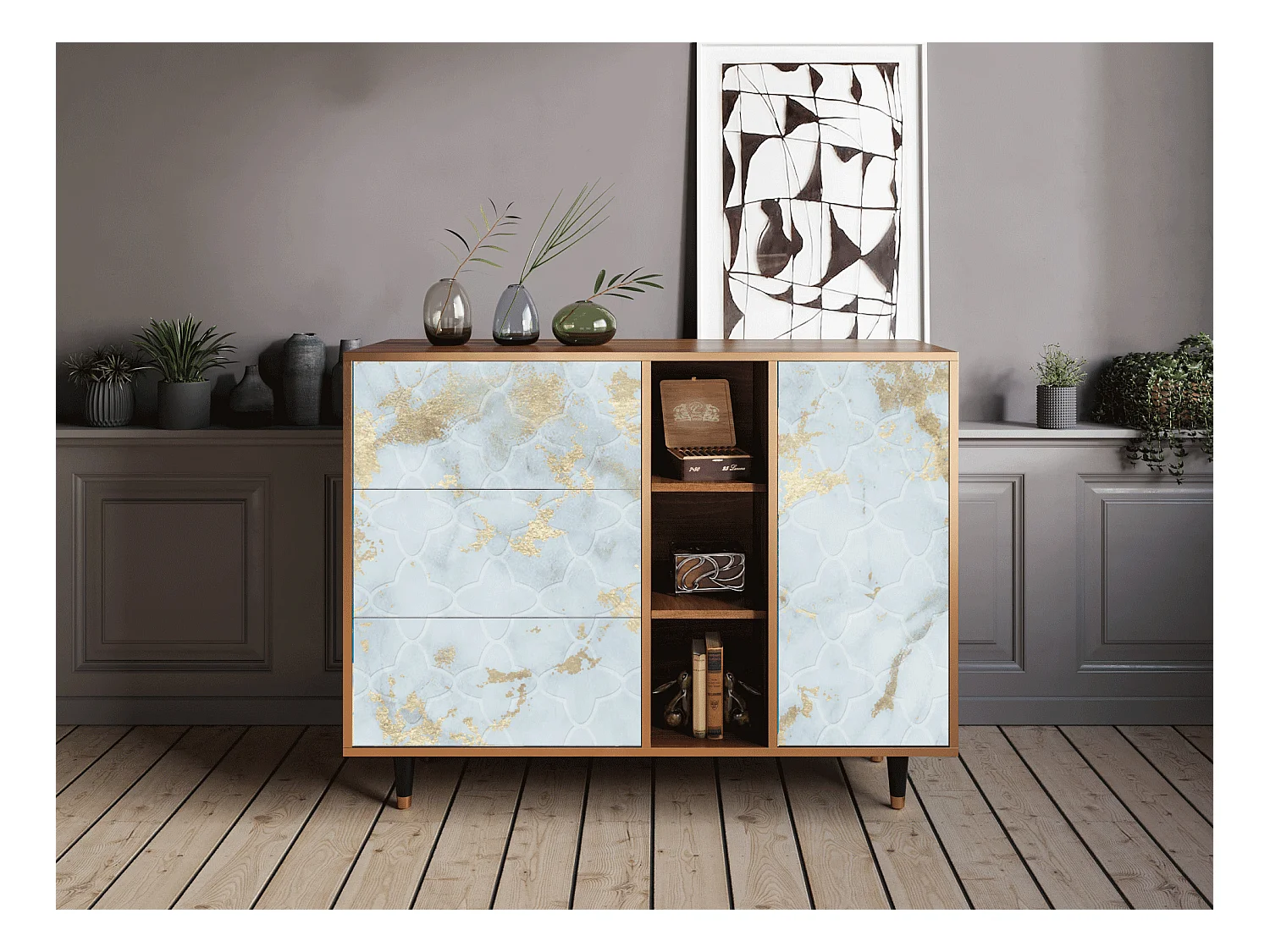 Sideboard - 125x98x48 cm - BS2 - Golden Waves, Walnuss