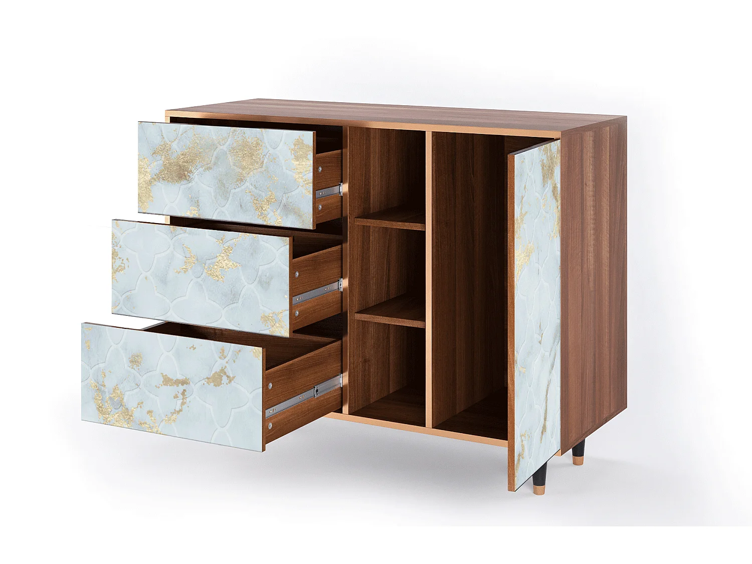 Sideboard - 125x98x48 cm - BS2 - Golden Waves, Walnuss