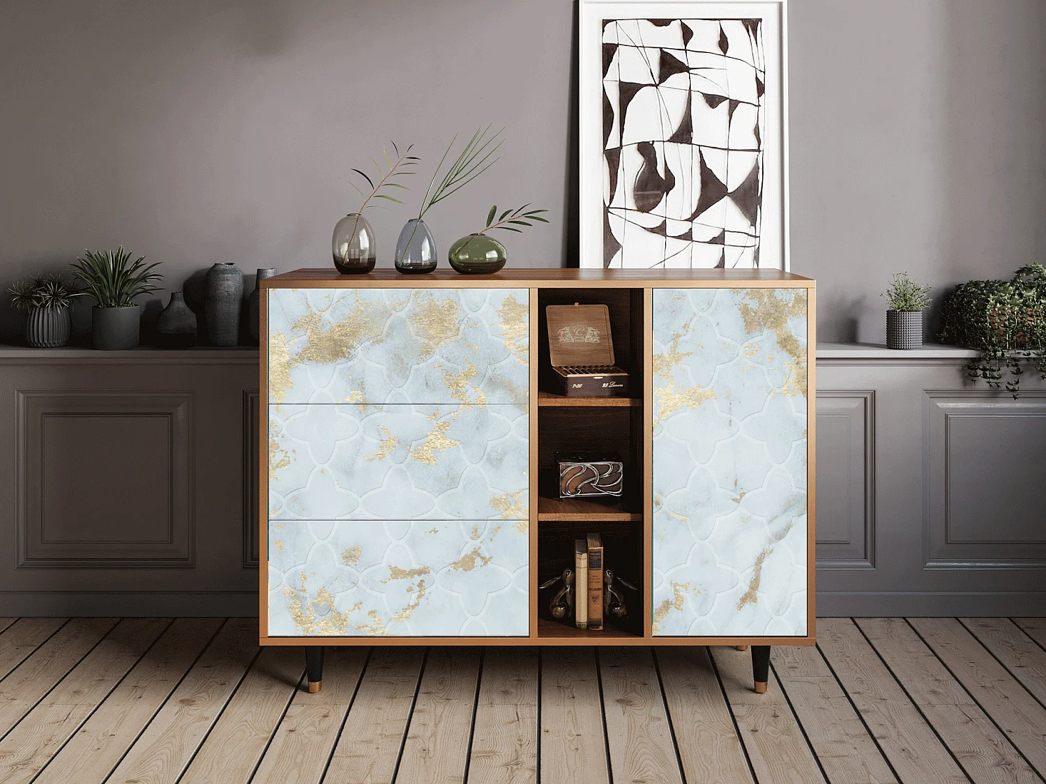 Buffet - 125x98x48 cm - BS2 - Golden Waves, Noyer