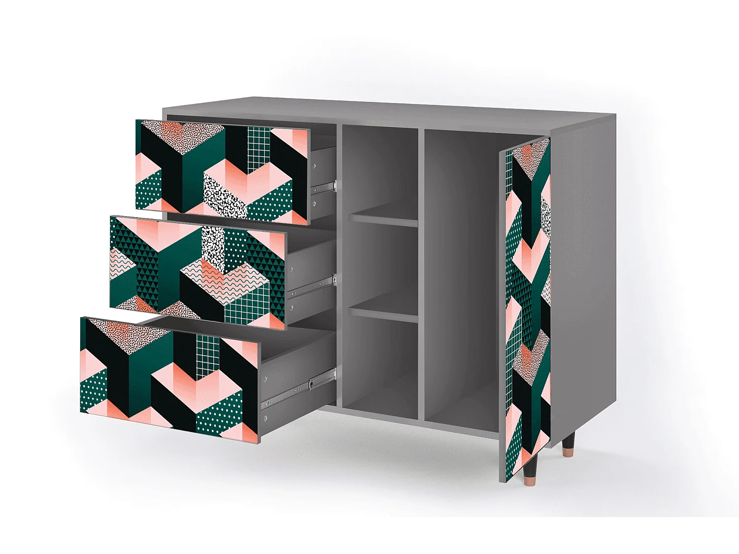 Sideboard - 125x98x48 cm - BS2 - Geometric Madness, Grau