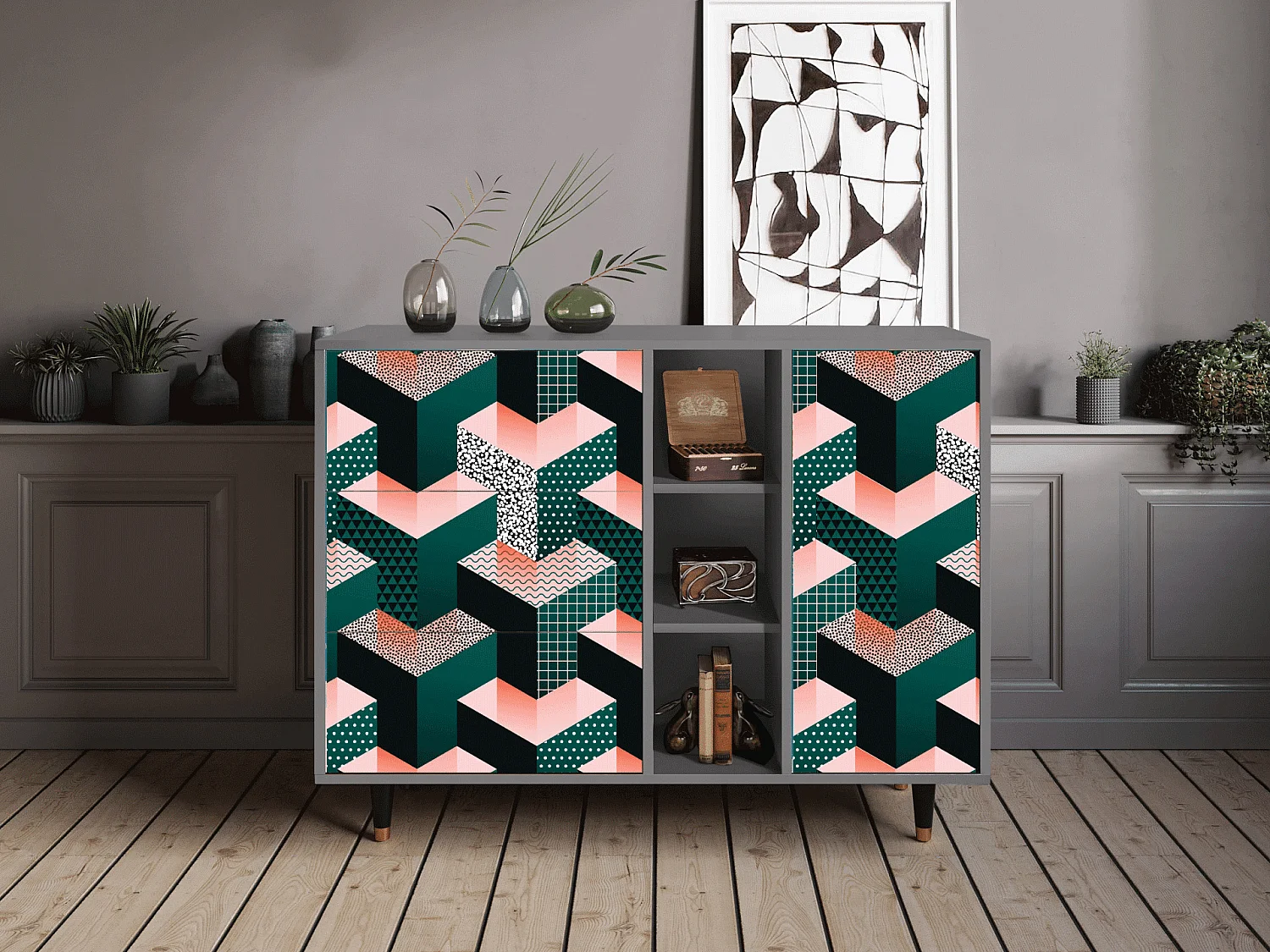 Buffet - 125x98x48 cm - BS2 - Geometric Madness, Gris