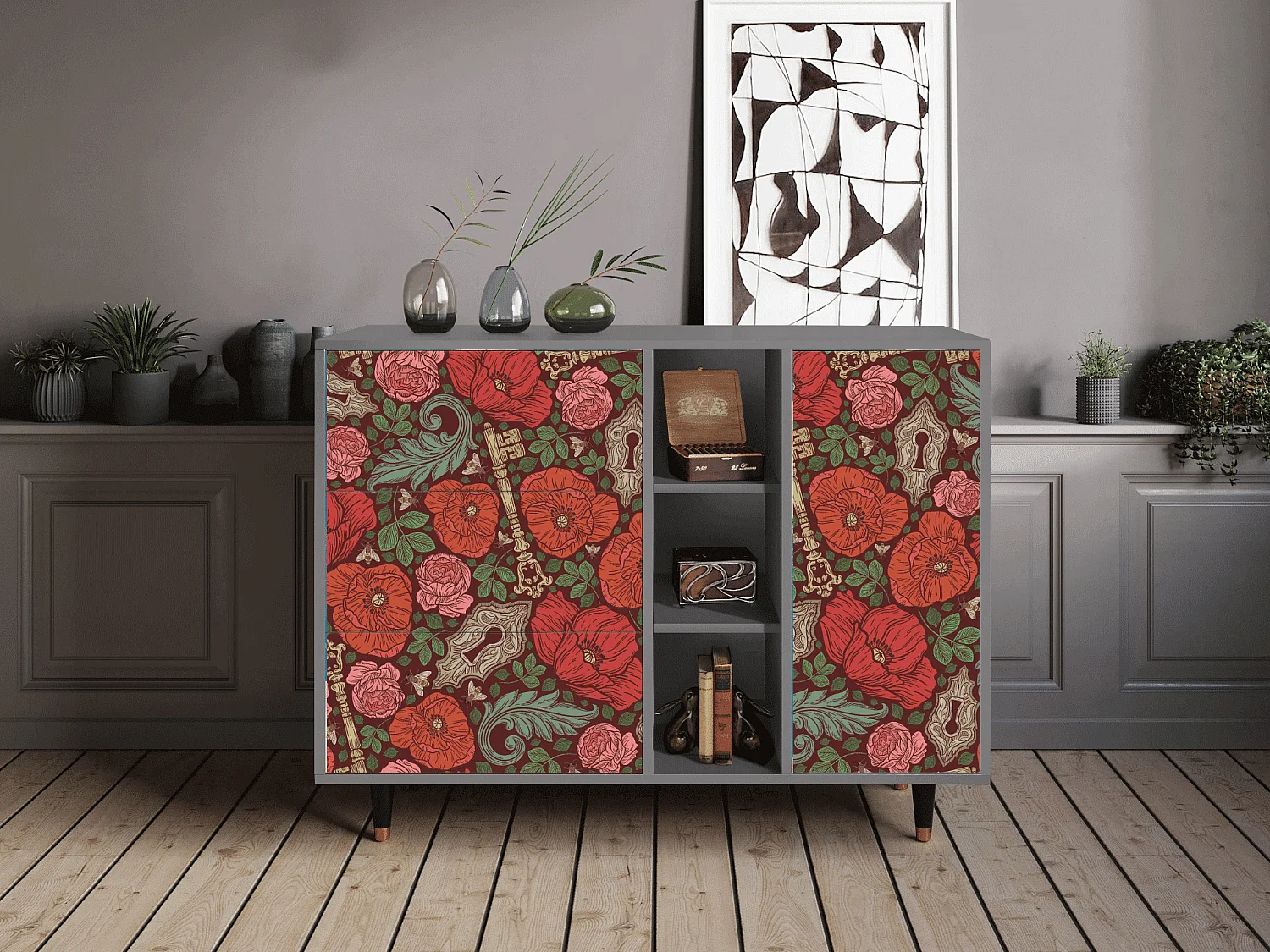Sideboard - 125x98x48 cm - BS2 - Poppy Garden, Grau