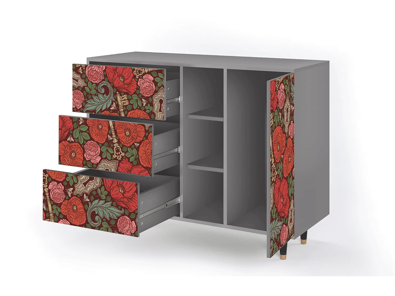 Sideboard - 125x98x48 cm - BS2 - Poppy Garden, Grau