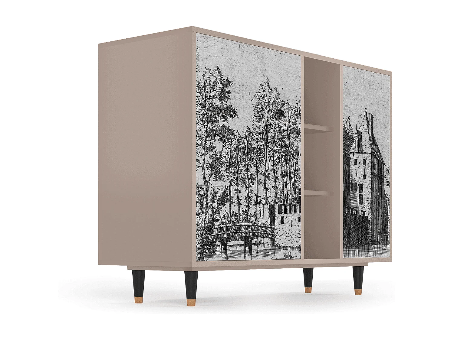Credenza - 125x98x48 cm - BS2 - Castle with Bridge, Latte