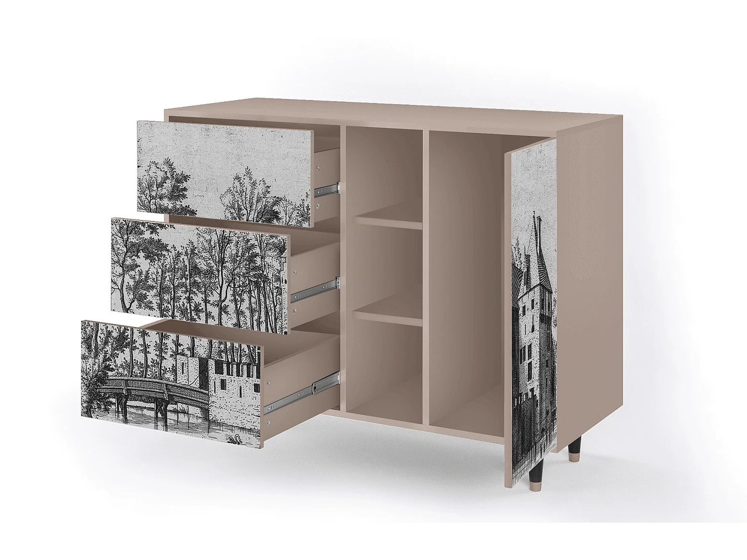 Credenza - 125x98x48 cm - BS2 - Castle with Bridge, Latte