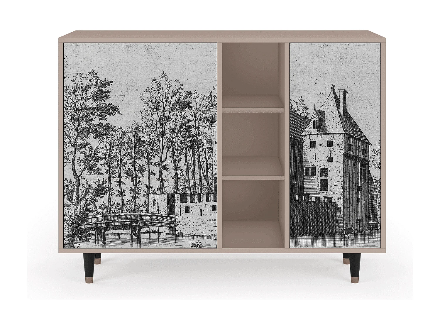 Buffet - 125x98x48 cm - BS2 - Castle with Bridge, Latte