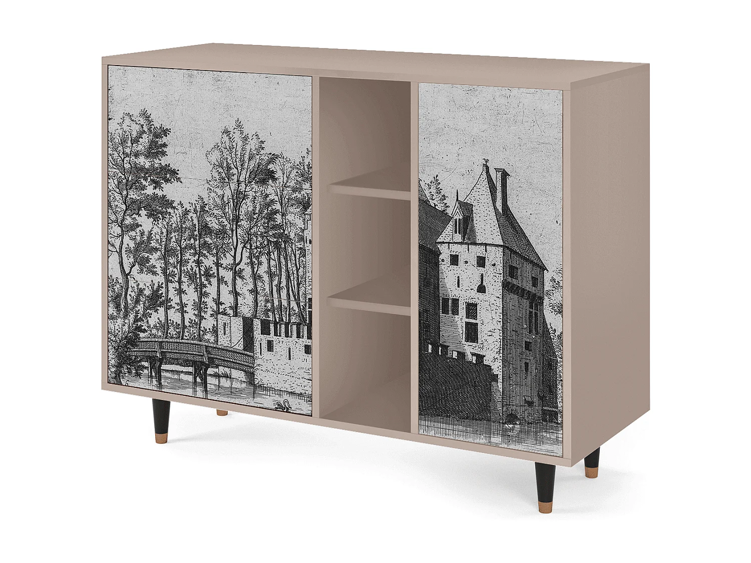 Buffet - 125x98x48 cm - BS2 - Castle with Bridge, Latte