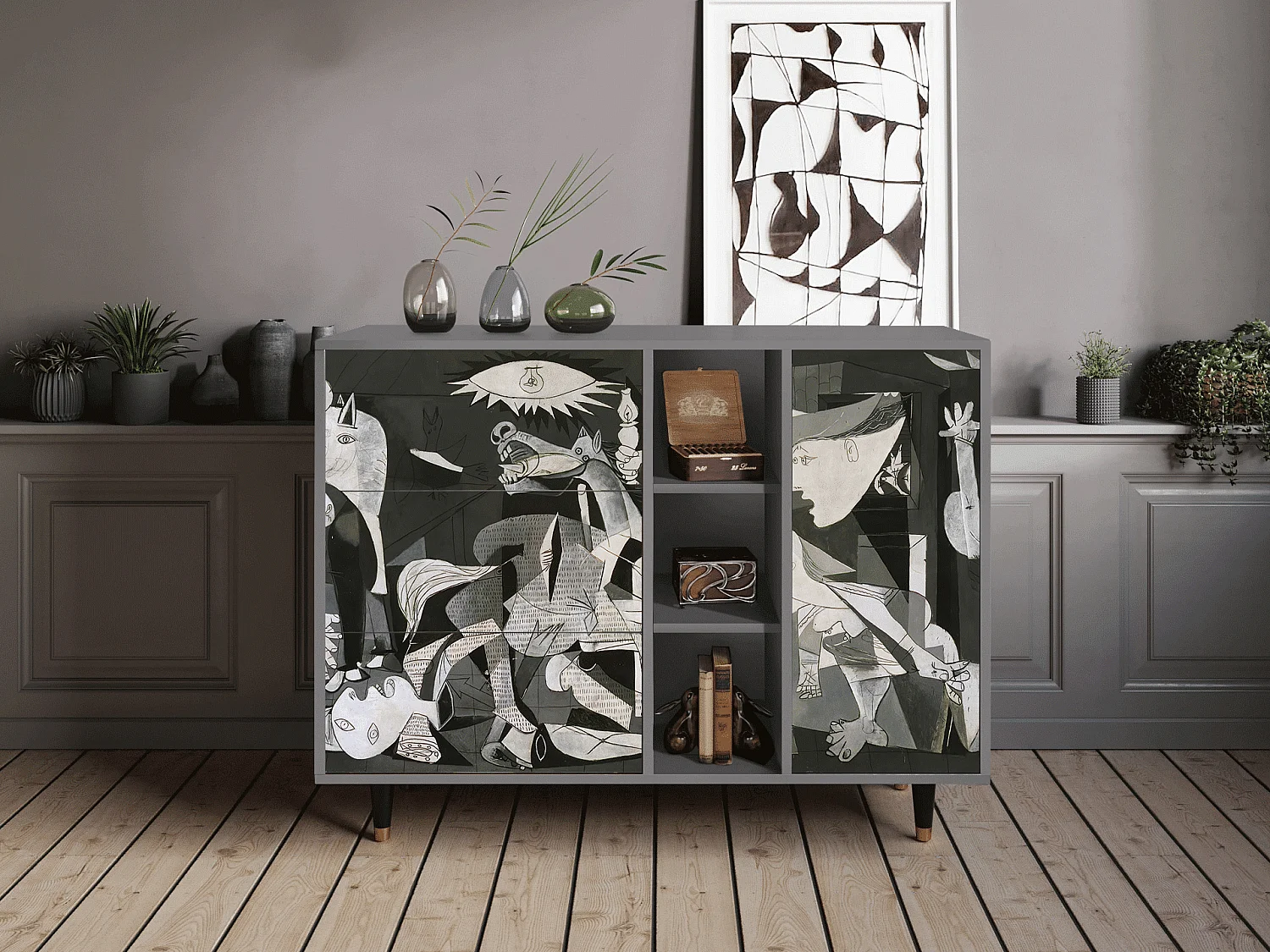 Credenza - 125x98x48 cm - BS2 - Guernica by Picasso, Grigio