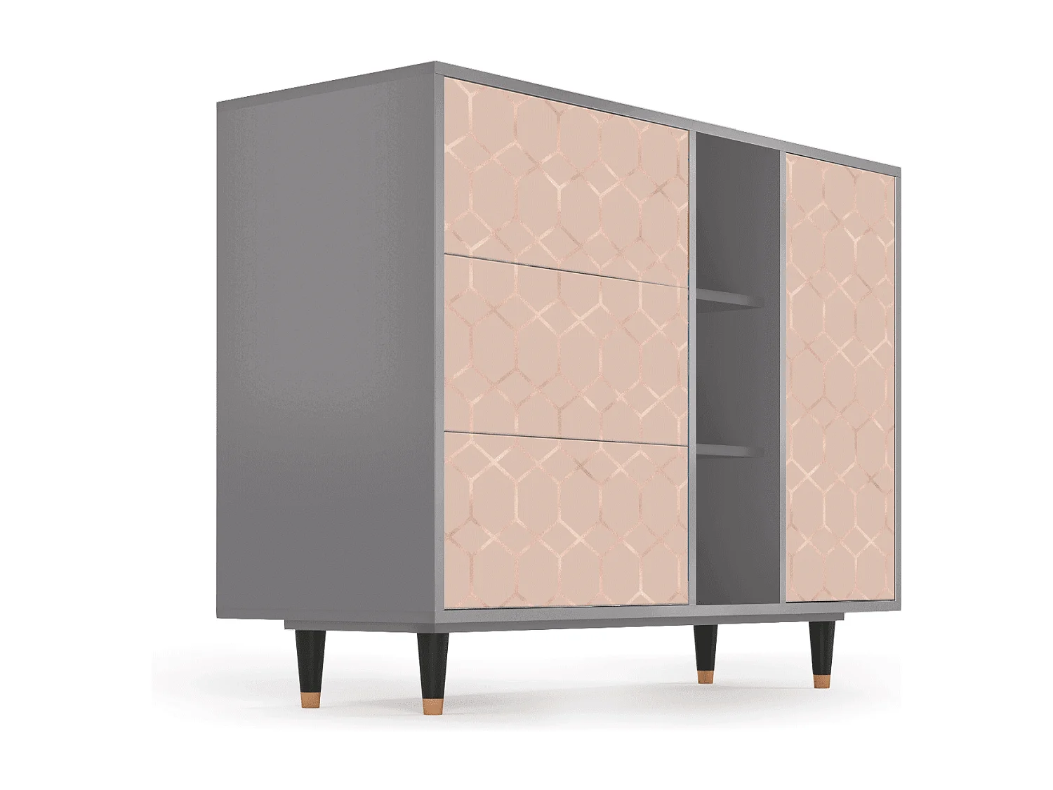 Kredens - 125x98x48 cm - BS2 - Rose Honeycomb, Szary