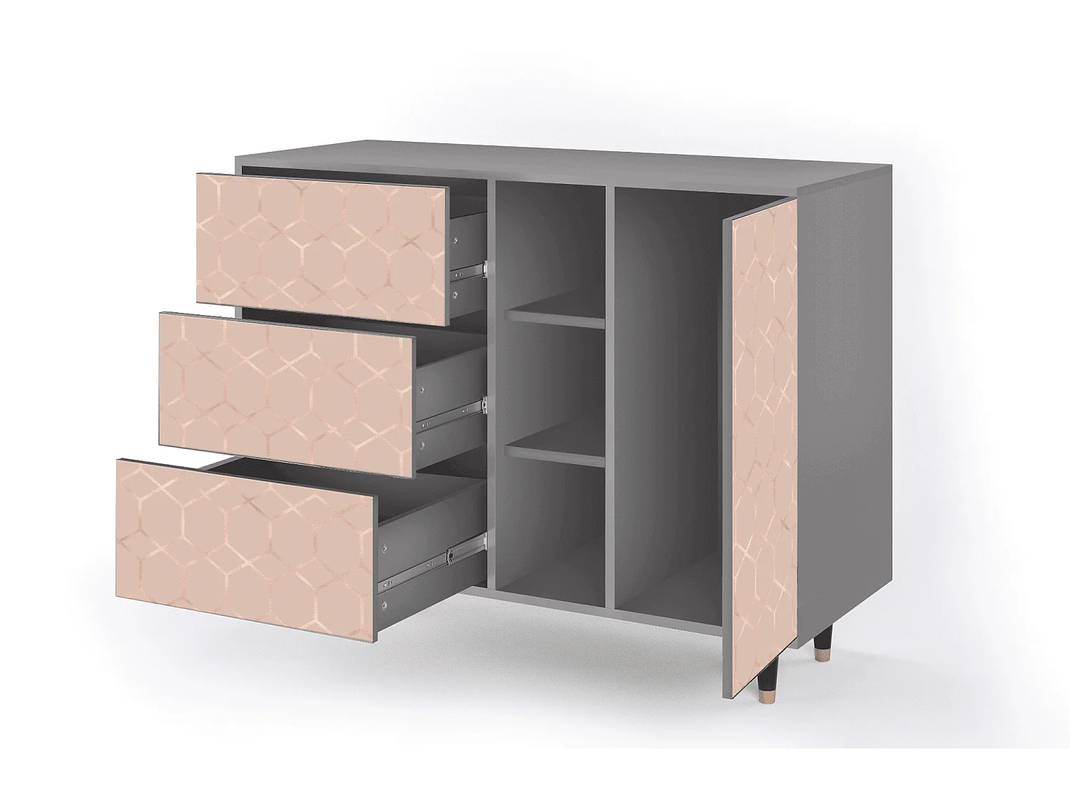 Kredens - 125x98x48 cm - BS2 - Rose Honeycomb, Szary