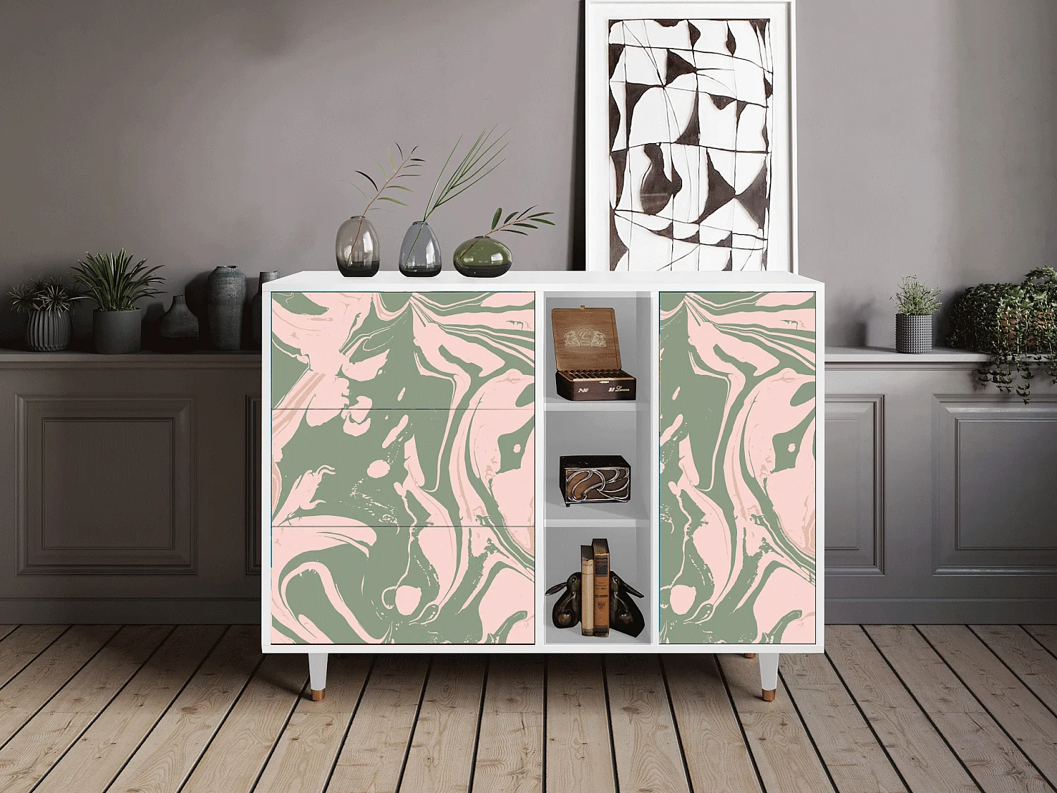 Buffet - 125x98x48 cm - BS2 - Aquarelle, Blanc