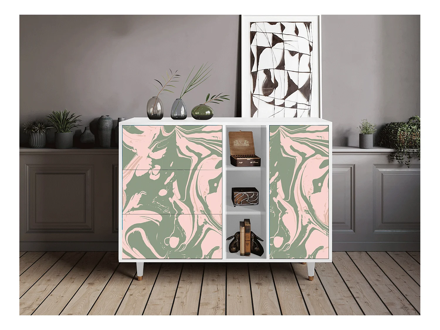 Sideboard - 125x98x48 cm - BS2 - Aquarelle, Weiß