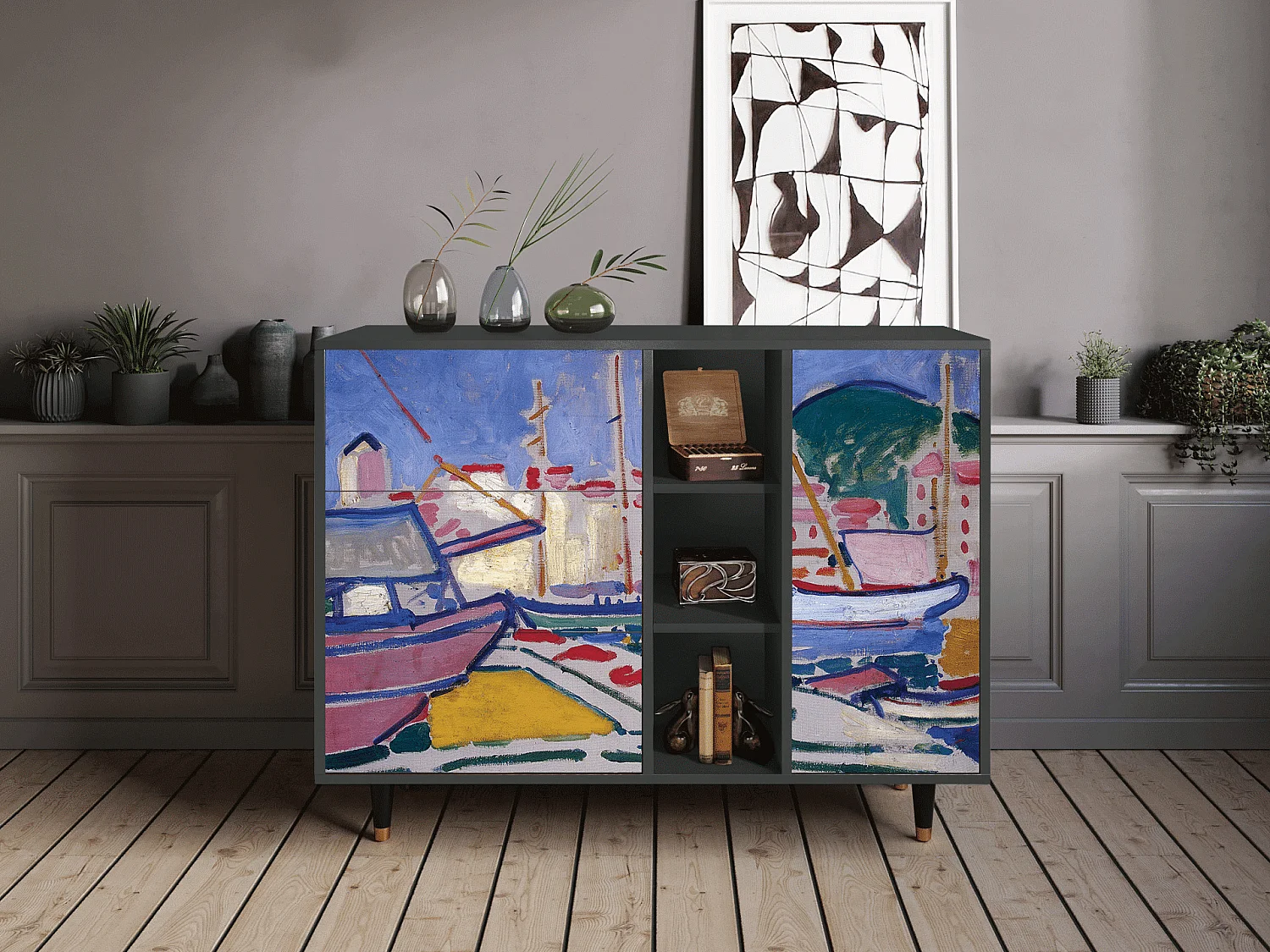 Buffet - 125x98x48 cm - BS2 - The Port of Collioure , Anthracite