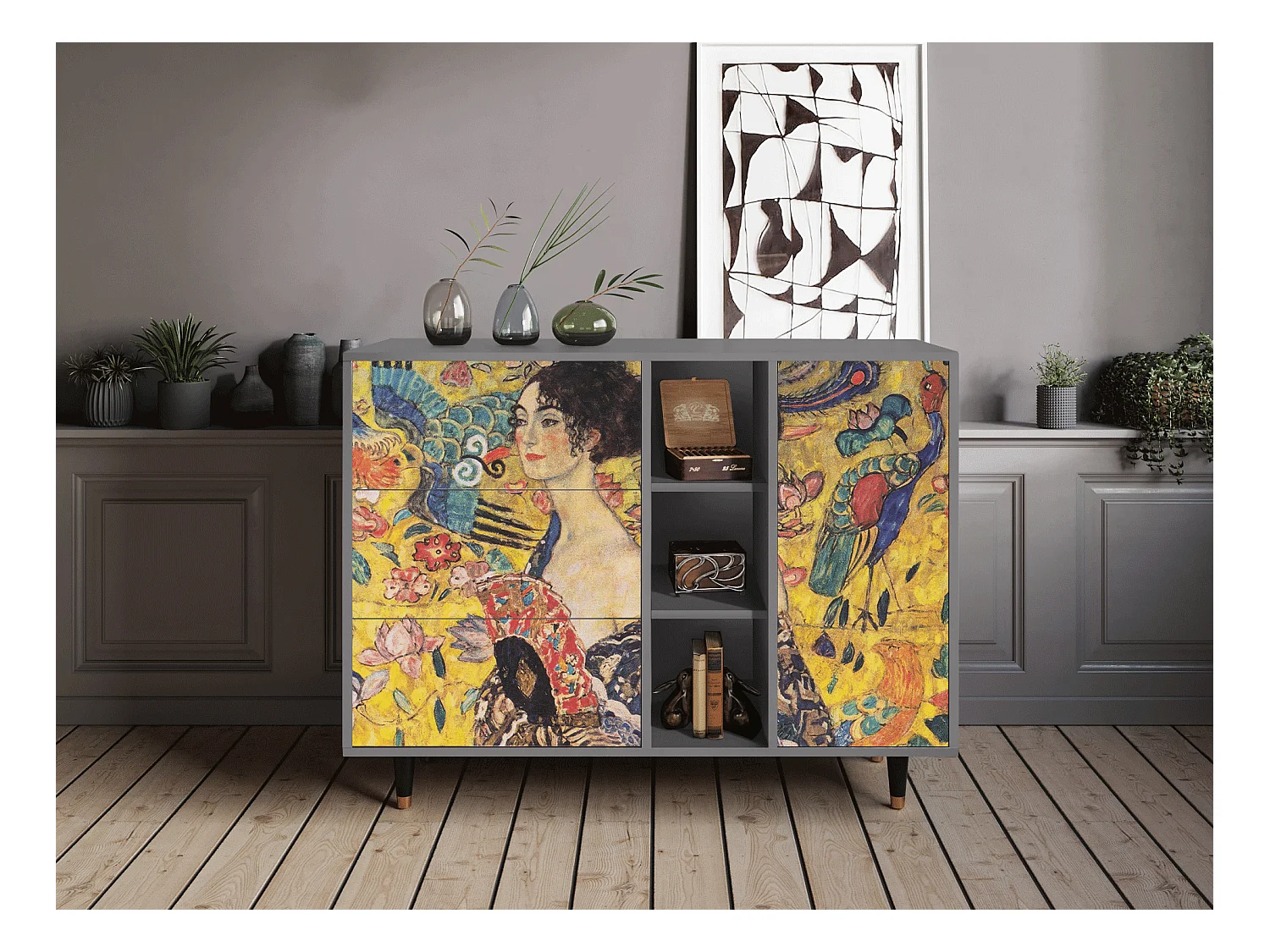 Dressoir - 125x98x48 cm - BS2 - Lady with Fan by Klimt, Grijs