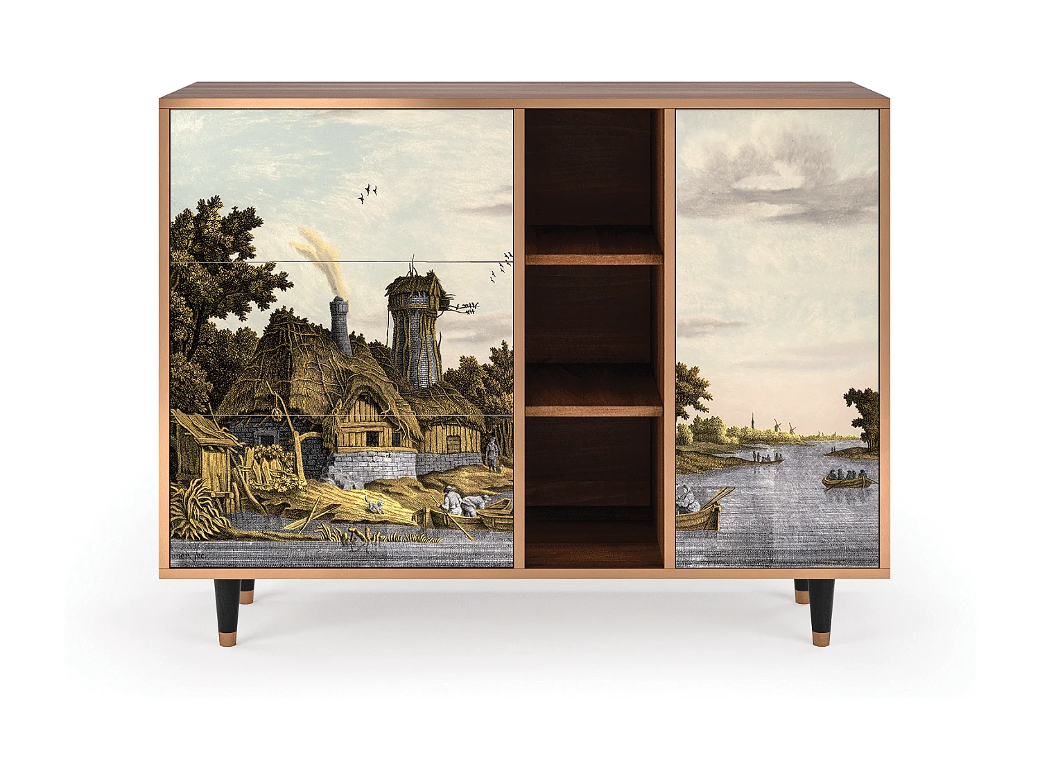 Kredens - 125x98x48 cm - BS2 - Mill along a River, Orzech