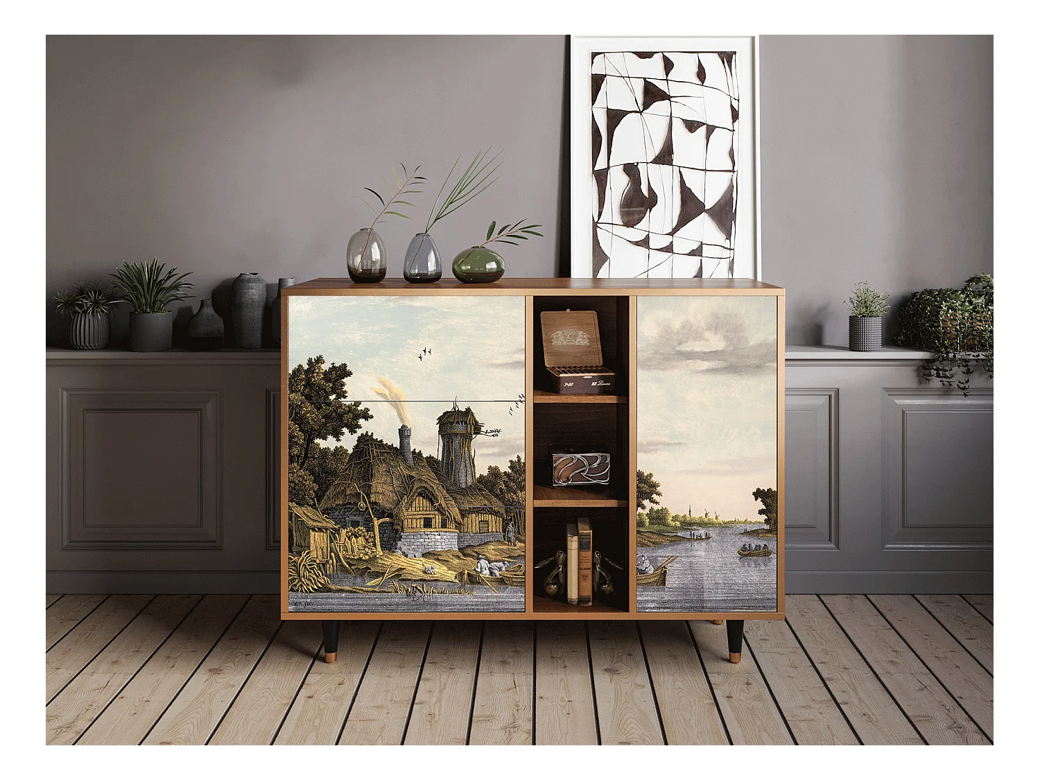 Buffet - 125x98x48 cm - BS2 - Mill along a River, Noyer