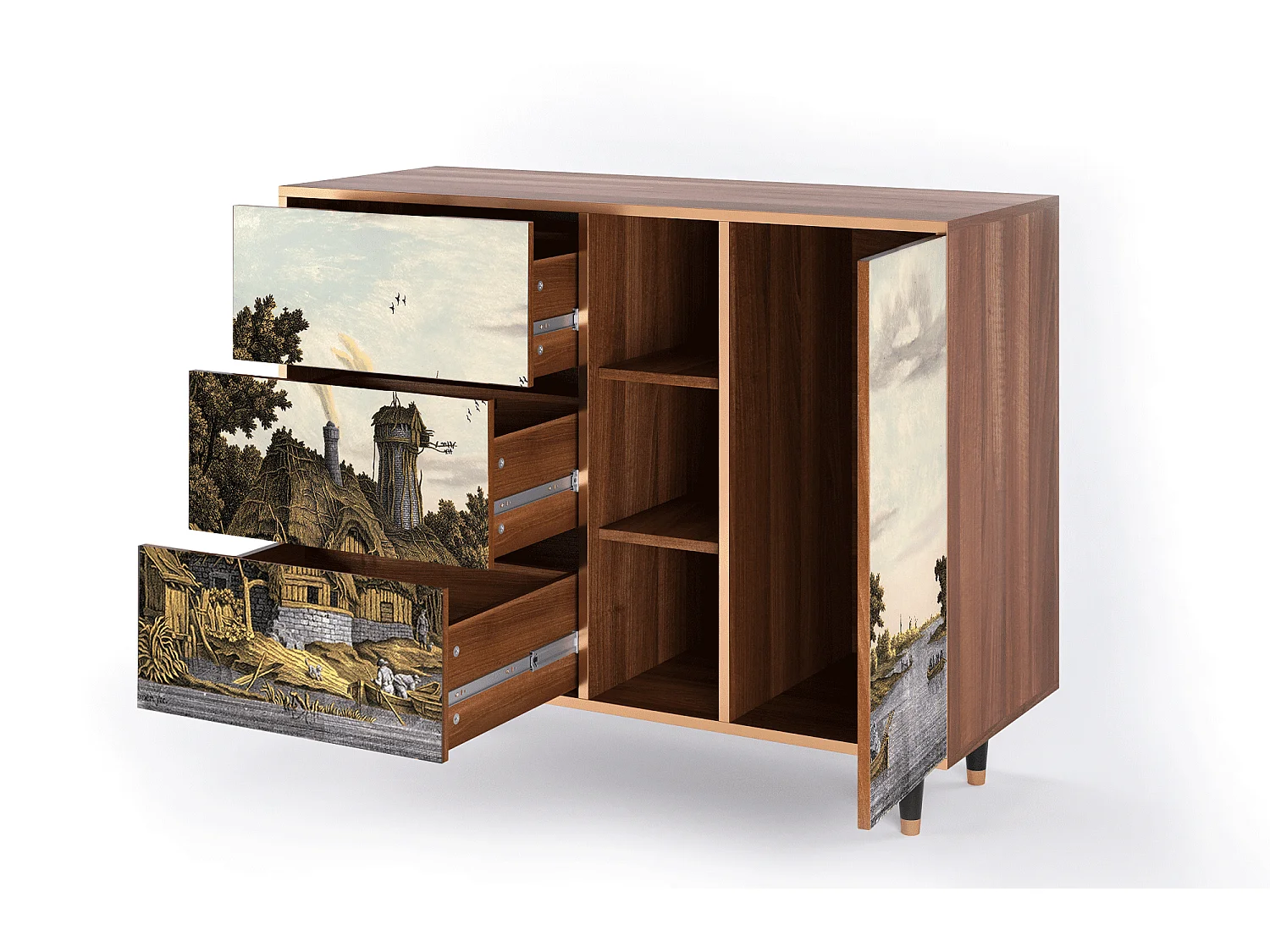 Buffet - 125x98x48 cm - BS2 - Mill along a River, Noyer