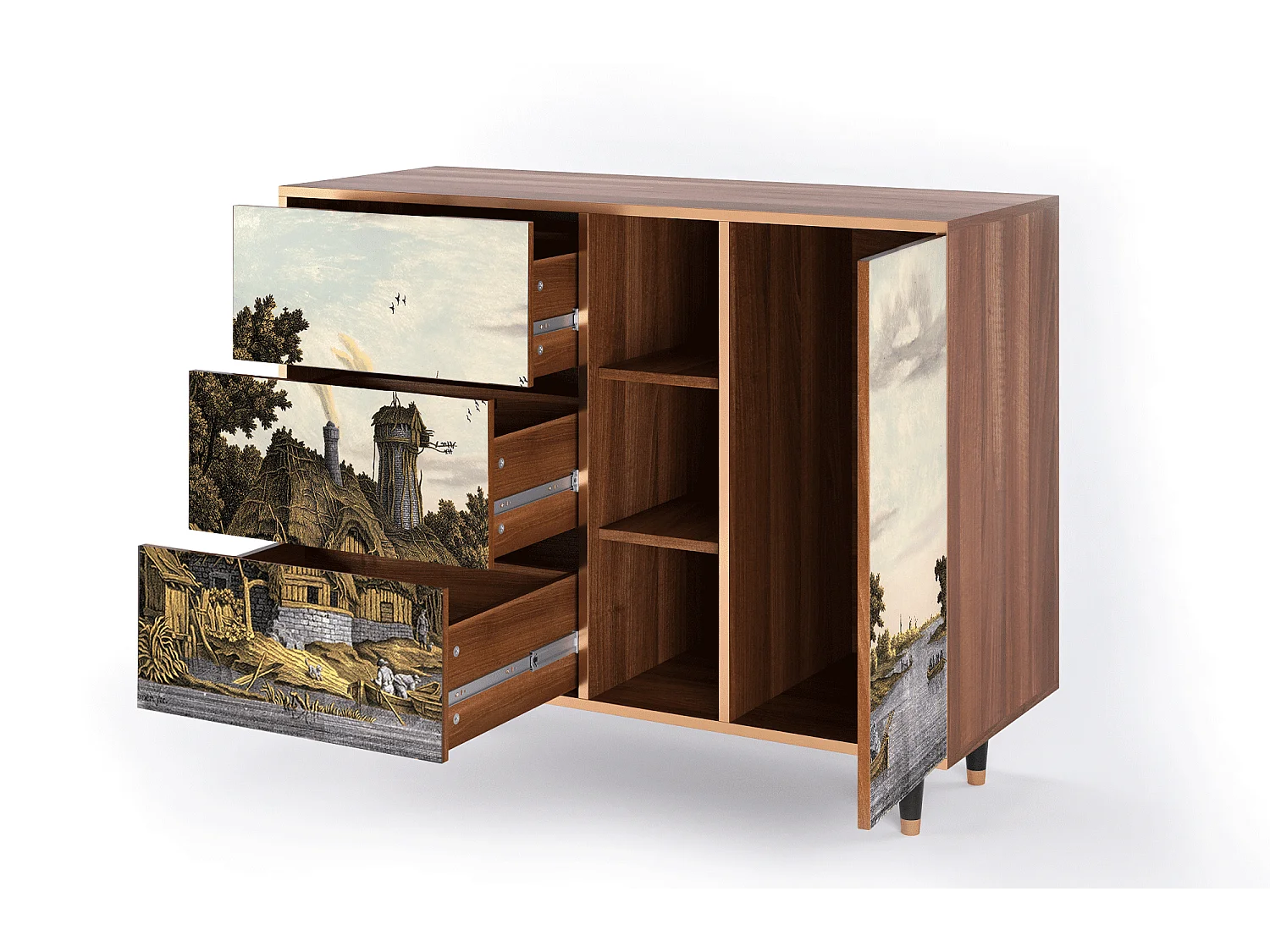 Buffet - 125x98x48 cm - BS2 - Mill along a River, Noyer