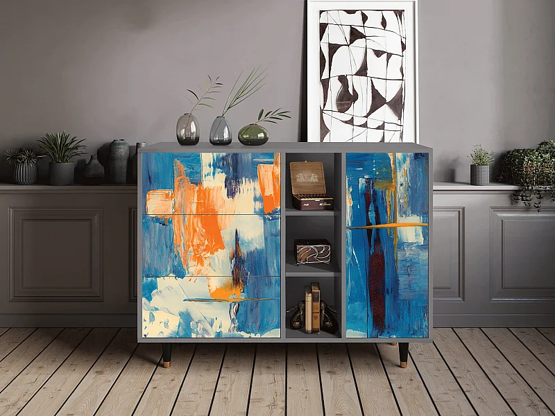 Kredens - 125x98x48 cm - BS2 - Abstract Expressionism, Szary