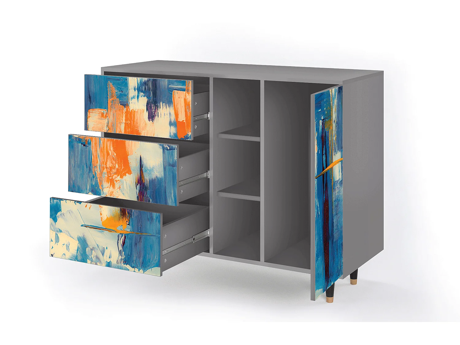 Kredens - 125x98x48 cm - BS2 - Abstract Expressionism, Szary