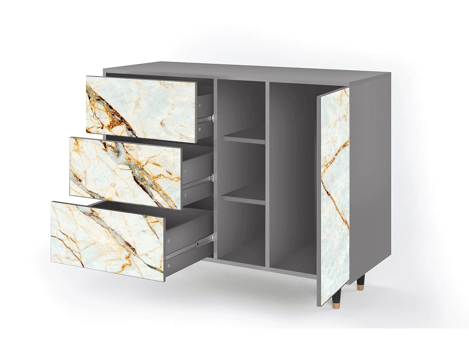 Buffet - 125x98x48 cm - BS2 - Sabley Marble, Gris
