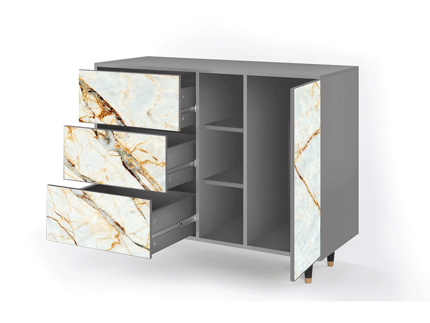 Buffet - 125x98x48 cm - BS2 - Sabley Marble, Gris