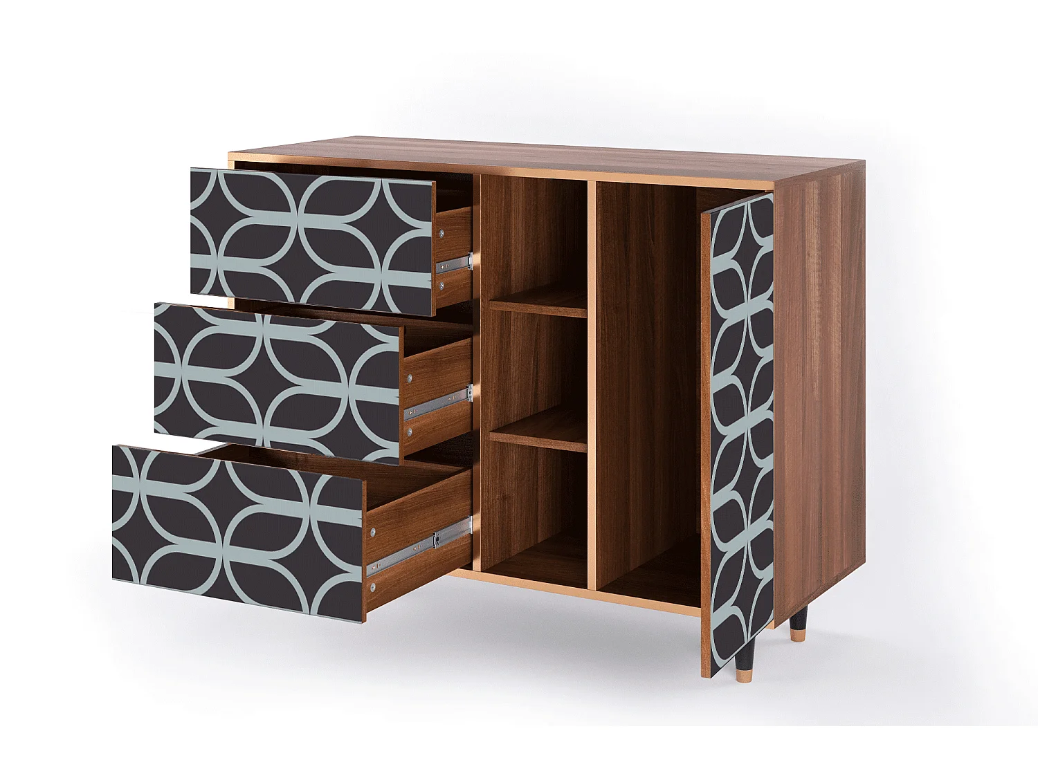 Credenza - 125x98x48 cm - BS2 - Braided Blue, Noce