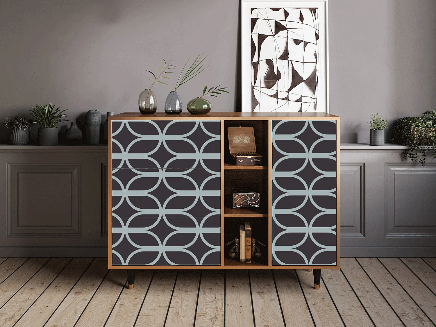 Buffet - 125x98x48 cm - BS2 - Braided Blue, Noyer