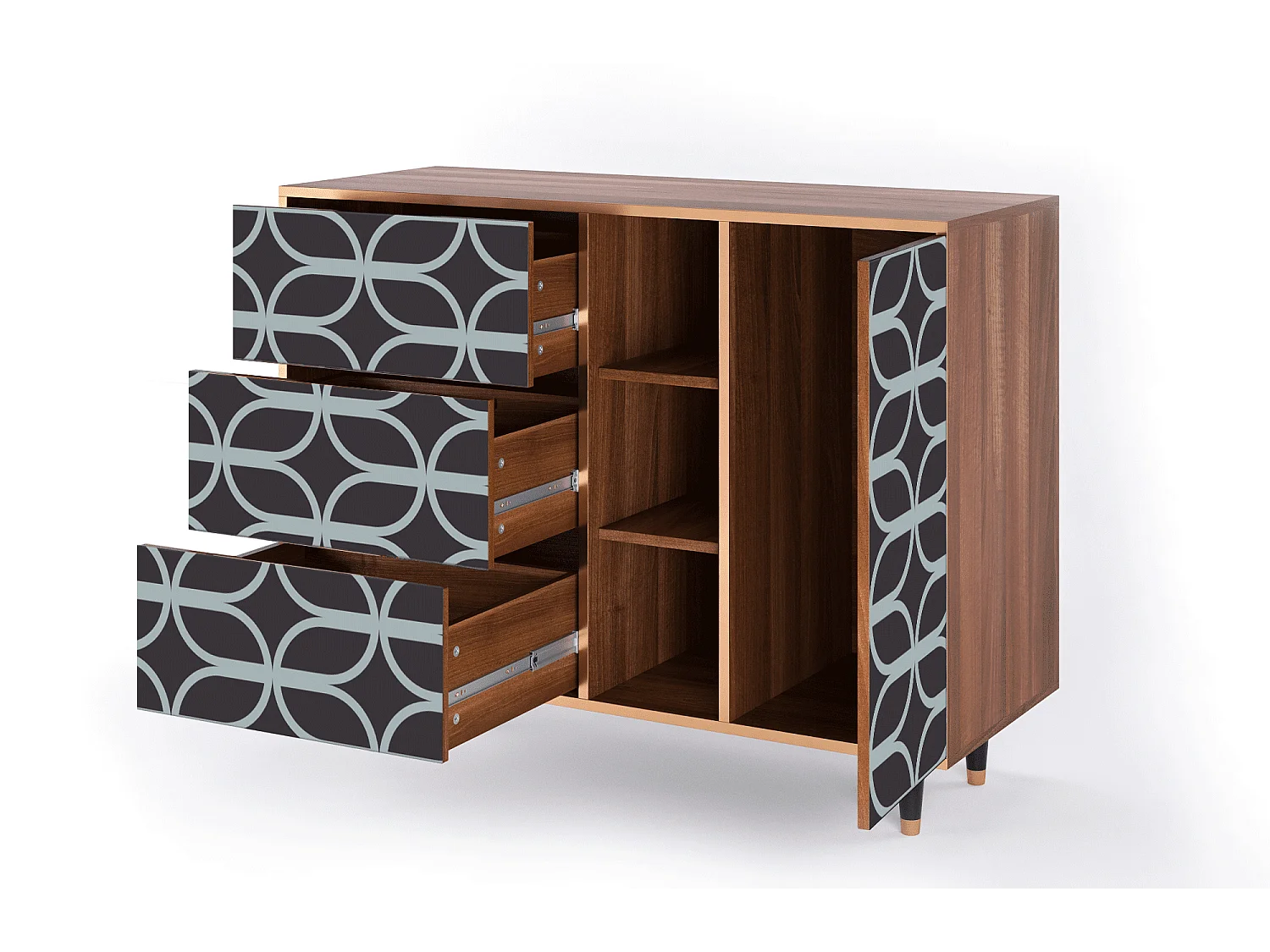 Buffet - 125x98x48 cm - BS2 - Braided Blue, Noyer