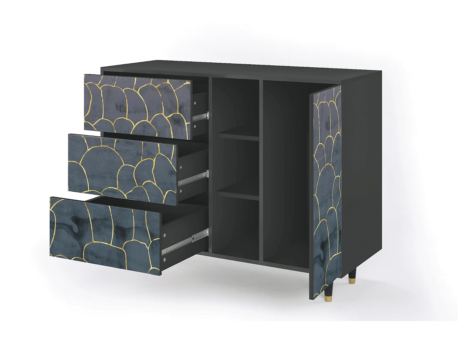 Dressoir - 125x98x48 cm - BS2 - Blue Lagoon, Antraciet