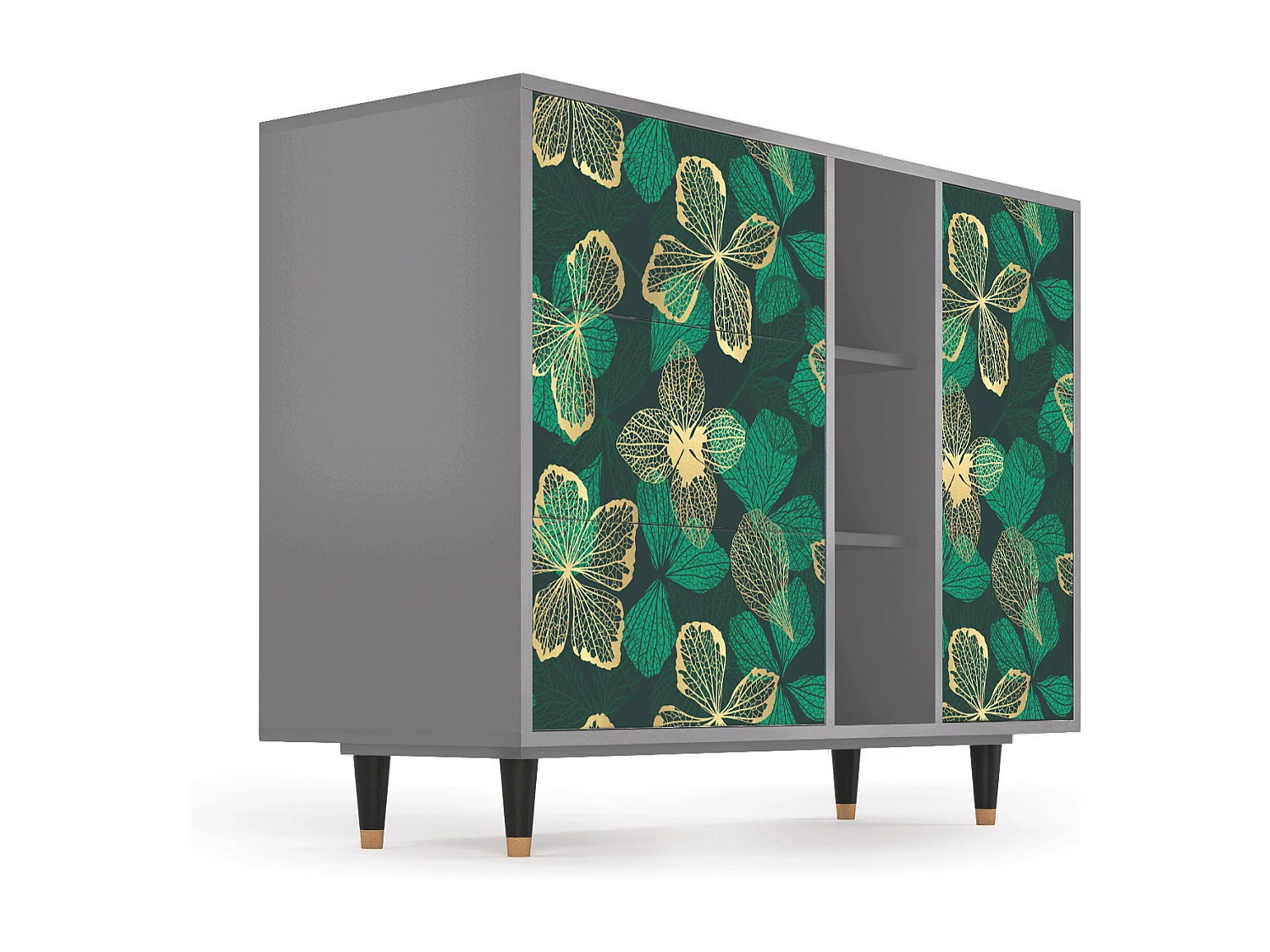 Kredens - 125x98x48 cm - BS2 - Green Flower, Szary