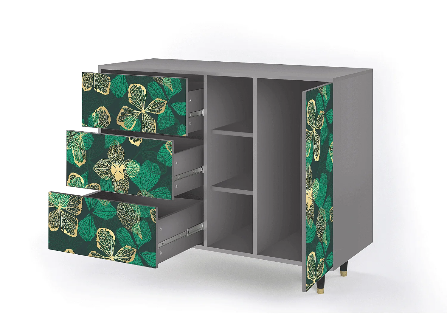 Kredens - 125x98x48 cm - BS2 - Green Flower, Szary