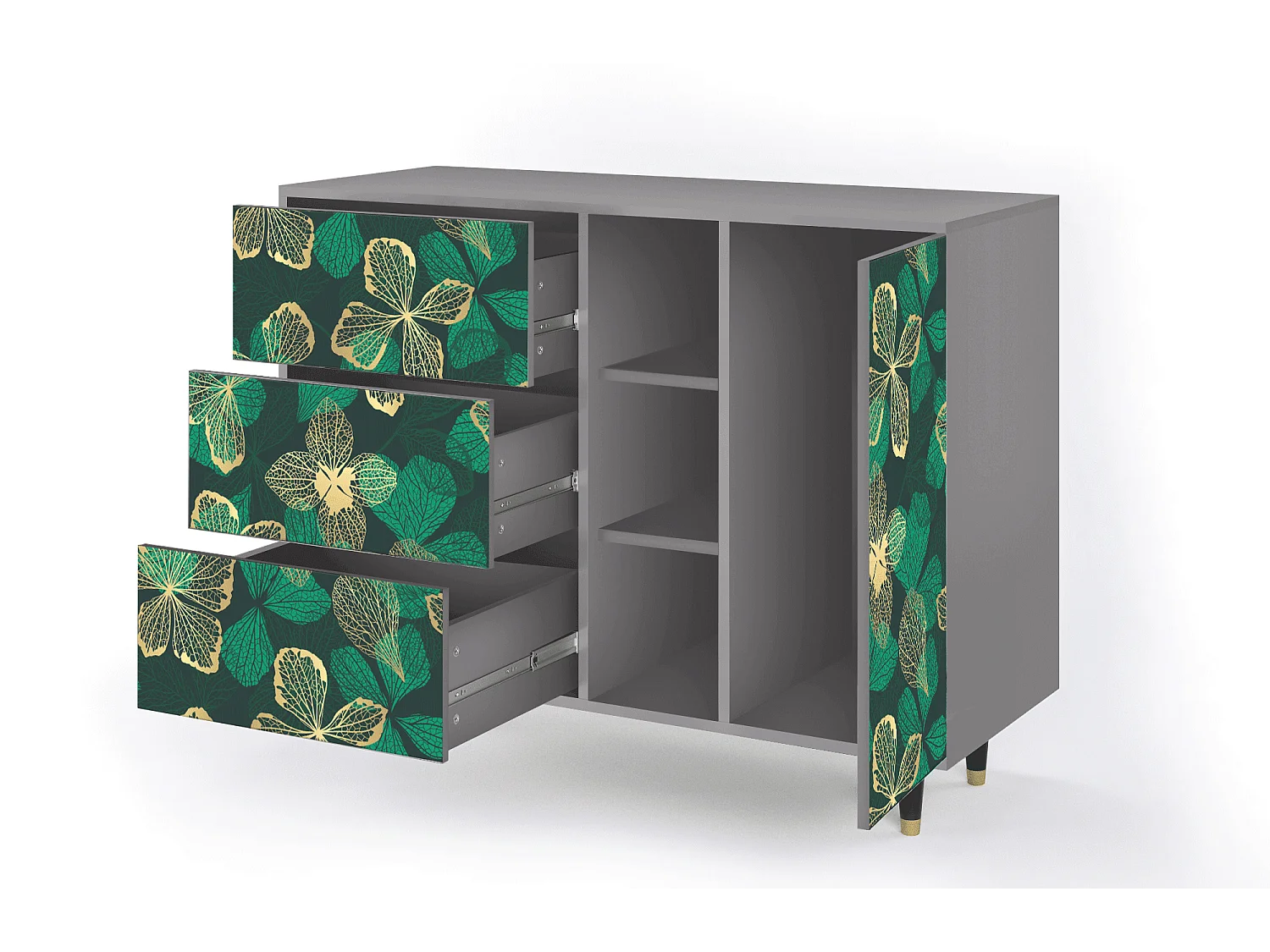 Kredens - 125x98x48 cm - BS2 - Green Flower, Szary