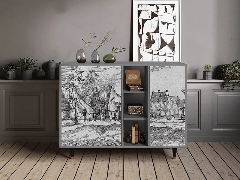 Buffet - 125x98x48 cm - BS2 - Farms in a Village, Gris